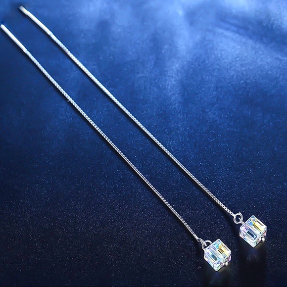 Swarovski Elements Crystal Cube Threader Earrings - Picture 6 of 8